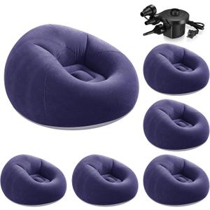 6 Pcs Bean Bag Chairs for Adults Inflatable Chairs with Electric Air Pump Blow up Couch Folding Portable Inflatable Couch Lazy Sofa for Reading Living Room Camping (Blue)