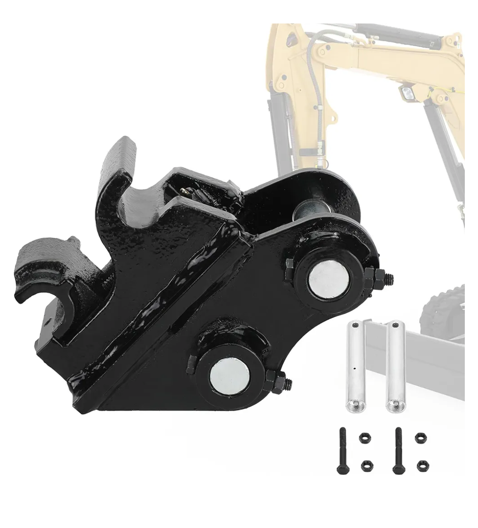 Mini Excavator Quick Coupler, Quick Change Hitch,Backhoe Attachment, Quick-Hook Coupler for 0.6-1.5-ton mini-excavators, Span:90 mm/3.54 in, Bore: 25mm/0.98in, Center Wheelbase: 90mm/3.54in