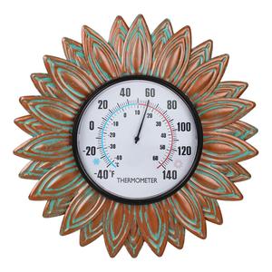 Sunflower Outdoor Thermometers, No Need Battery Indoor Themometer, 12" Metal Wall Thermometer with Large Number Easy to Read for Patio Room Decor
