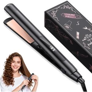 Hair Straightener 1 Inch Flat Iron and Curler 2 in 1 Titanium Ceramic Straightener