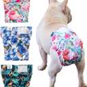 CuteBone Washable Dog Diapers Female No Tail Hole 3 Pack Reusable Doggie Period Training Pants for Docked-Tail Frenchie French Bulldog Boston Terrier Without Tail WWD04L, Medium