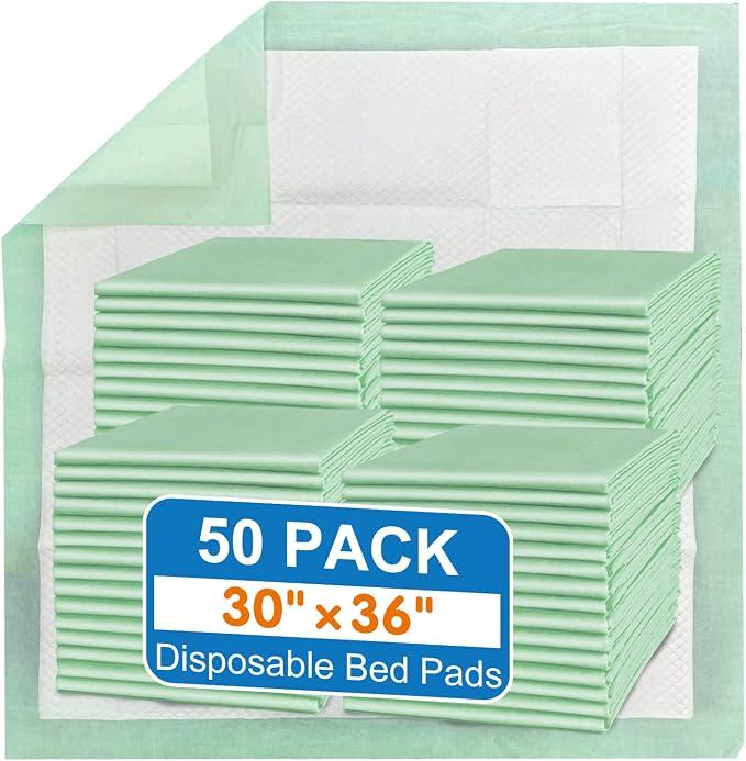 MILDPLUS 30" x 36" Disposable Bed Pads (50 Counts), Super Thicker Underpads | Ultra Tear-resistant | Leakproof Super | Absorbent Incontinence Underpads | Extra Large Chucks for Adult, Elderly, Pets