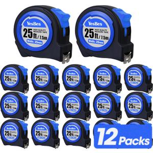 Tape Measure 25 ft, 12 Pack Bulk Easy Read Measuring Tape Retractable, Self-Locking Measurement Tape 25 FT by 1 in