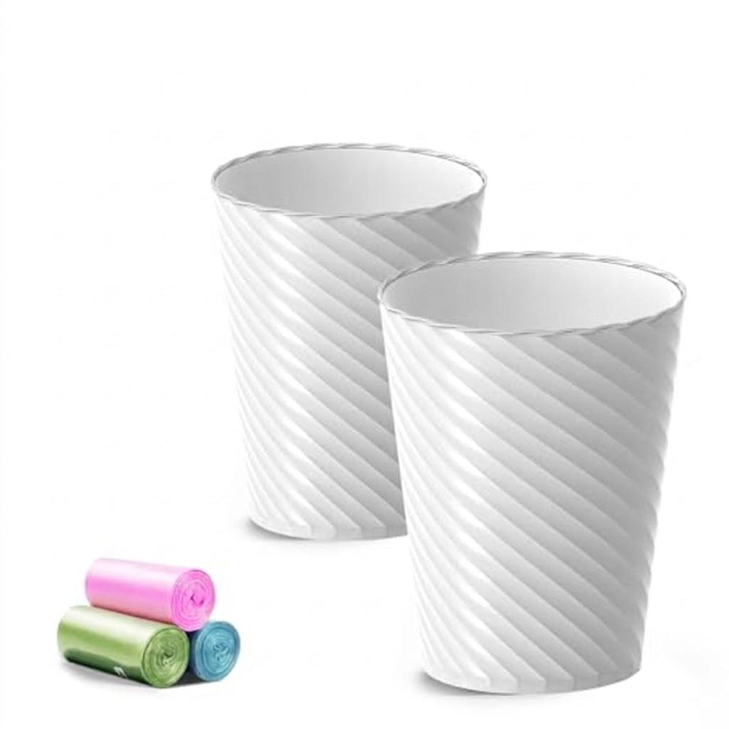 Bathroom Trash Can,2 Pack 1.8 Gallons Small Trash Can with Trash Bags, Bathroom Garbage Can, Plastic Trash Bin, Round Waste Basket for Living Room, Bedroom, Office, Kitchen, Compact Space (White)