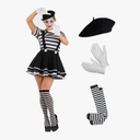 fun shack Mime Costume for Women, French Mime Costume Women, Mime Costume Adult, Mime Halloween Costumes for Women Size XL