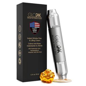 GLO24K Instant Wrinkle Filler for Face, XL Lifting Cream for Eye and Face, Lift and Tightening Non-Invasive with Hyaluronic Acid, 24k Gold, Peptides and Vitamins for Youthful Appearance, 1.2 fl oz