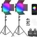NEEWER 2 Pack 660 PRO RGB LED Video Light with App Control Tripod Stand Kit, Studio Panel Key Lighting for Gaming Streaming Zoom YouTube Webex Photography, 360 Full Color, 50W Dimmable Bi Color