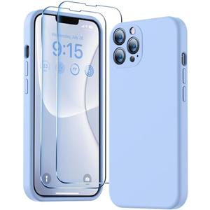 BossKiss Compatible with iPhone 13 Pro Case, Premium Silicone Upgraded [Camera Protection] [2 Screen Protectors] [Soft Anti-Scratch Microfiber Lining] Phone Case for iPhone 13 Pro 6.1'' - Light Blue