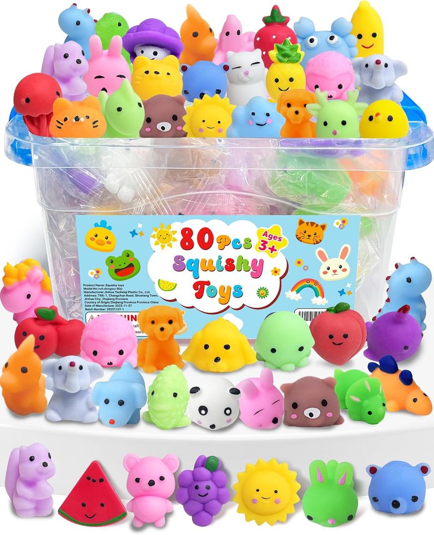 80 Pack Squishy Toys, Kawaii Party Favors for Kids 3-5, 4-8, 8-12, Treasure Box Toys for Classroom Prizes, Mini Birthday Gifts Goodie Bag Stuffers Bulk Fidget Squeeze Toy