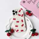 NITITOP Compatible with iPhone 14 Pro Max Case Cute Cherry Bow Ribbon Design for Women Girls Soft TPU Fit Slim Stylish Full Camera Protection Phone Cover - White Color