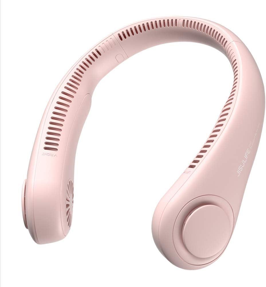 JISULIFE Portable Neck Fan, Hands-Free Bladeless, 5 Speeds, 4000 mAh Battery Operated Wearable Personal Fan, Twistable, Rechargeable, Gift for Women Men-Pink