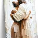 Jesus Embracing Woman Canvas Wall Art, Safe in His Arms Pictures Canvas Print Posters Wall Decor, Christian Wall Art Home Decor for Living & Prayer Room 24x36 inch Framed