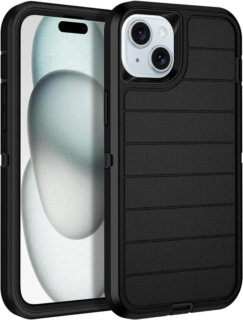 for iPhone 15 Plus Case Heavy Duty Shockproof Dropproof 3-Layer Full Body Protection Military Grade Rugged Tough Non-Slip Cover Case for Apple iPhone 15 Plus 6.7",Black