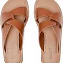 Luoika Women's Wide Width Flat Slides Sandals, Strapy Slide Sandal Slip on Dressy Summer Shoes for Women., 12 size