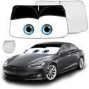 Gven Windshield Sun Shade for Tesla Model Y/3 Accessories 2025 Car Front Window Shade 100% Blackout Dual-Sided UV Protection (Black Eyes)