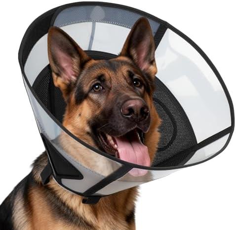 Soft Dog Cone Collar for Large Dogs, Mesh Windows Transparent E Collar for Dog, Anti-Bite Lick Wound Healing After Surgery Neuter Safety Practical Comfy Plastic Cone (Black, XL)