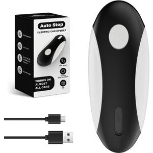 Auto Stop Electric Can Opener - Rechargeable Can Openers Smooth Edge for Seniors,One Touch Cut Opener Handsfree for Kitchen Portable for Any Size Cans (Black White)