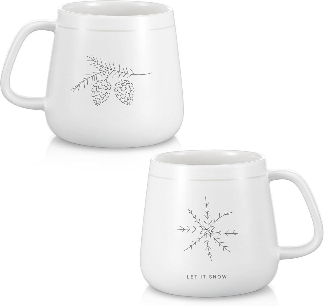 2 Pcs Winter Snowflake White Christmas Tree Mug Minimalist Winter White Mugs for Family Christmas Holiday Friends (Novel Style)