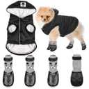 Winter Dog Coat Warm and Cat Boots Shoes Socks Waterproof Puppy Jacket Small Dog Booties Paw Protectors Stylish Hooded Coat for Puppy(Black,M)