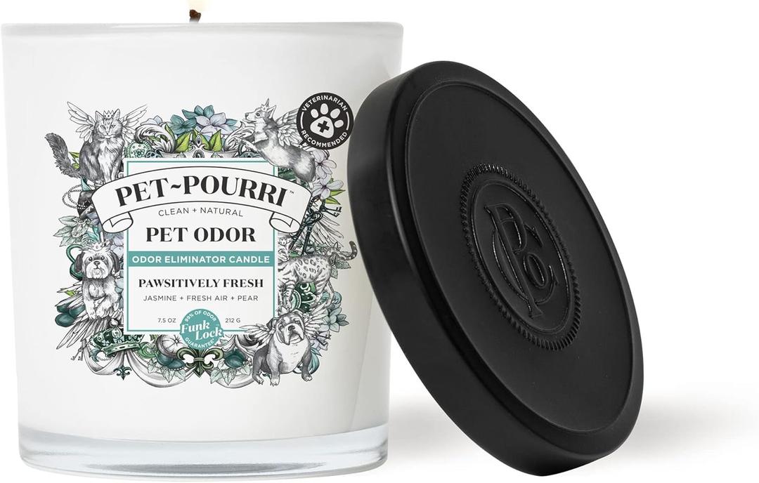 Pet-Pourri Pawsitively Fresh Pet Odor Deodorizer Candle, Burns Up to 45 Hours, Aromatherapy & Air Freshener with Essential Oils, Plant Based Ingredients & Wax, Vet Approved, Jasmine Pear Scent