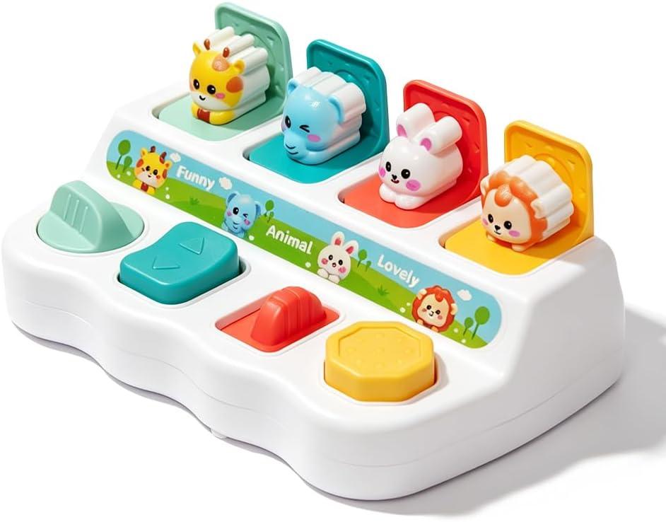 Pop Up Toys for 1 Year Old Boy Girl, Baby Interactive Animal Toy, Montessori Cause and Effect Learning Game, Fine Motor Skills Development, Birthday Gift for 6-12 12-18 Months Toddlers White