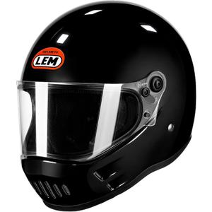 LEM Full Face Motorcycle Helmets, DOT Certified, Retro Motorcycle Helmet for Adult, Vintage Helmet, Lightweight Fiberglass Shell, for Cafe Racer, Cruising, City Commuting,(Gloss Black,Size L)