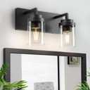 Espird Bathroom Vanity Fixtures, 2 Light Matte Black Vanity Light with Clear Glass Shade, 15in Farmhouse wall Light, Lighting Fixture Over Mirror for Bathroom