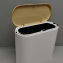 Small Bathroom Trash Can with Lid, 10L/2.6 Gal Slim Wastebasket - Odor & Pet Proof, Inner Bucket & Wood Grain Top, Plastic White Garbage Can for Kitchen, Bedroom, Living Room, Office, RV