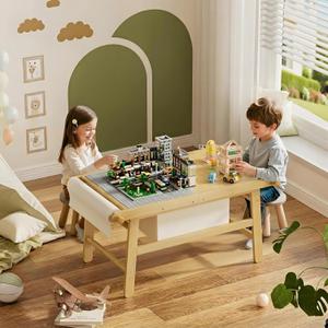 5 in 1 Kids Train Table, Bamboo Toddler Activity Table with Storage, Play Table for Toddlers, Boys, Girls, for Building Blocks, Painting, Sensory, Learning, and Dining, 37.7 x 22.8 x 19 inches