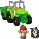 Fisher-Price Little People Push & Play Tractor, Multilanguage | English, French, Spanish, Portuguese, Push-Along Musical Farm Vehicle, Pretend Play with 2 Figures, Kids Ages 1+ Years