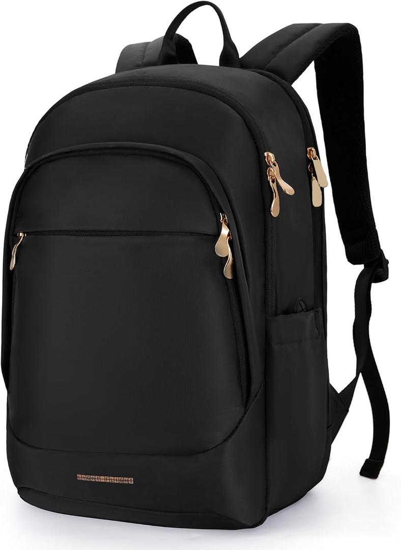LIGHT FLIGHT Travel Backpack for Women, 15.6 Inch Laptop Backpack with USB Charging Hole, Water Resistant College Bookbag, Large Capacity Black Computer Backpacks for Work, Black