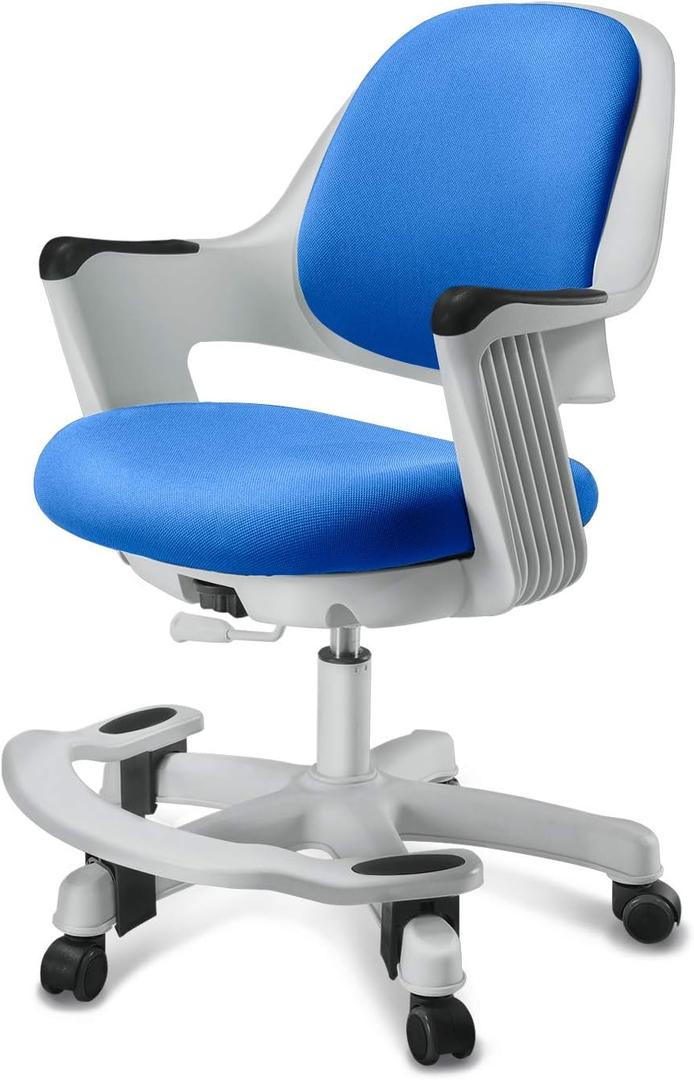Kids Desk Chair Ergonomic Design with Footrest, Height Adjustable Seat, Comfy Study Cushion Computer Task Chair, Smooth Rolling Wheels for Student and Children, Ocean Blue