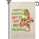 Hafhue Hippity Hoppity Get Off My Property Welcome Garden Flag, Funny Frog Outdoor Farmhouse Decoration 12x18 Inch Waterproof Double Sided Printing, No Trespassing Sign for Bedroom Yard Garage Bar