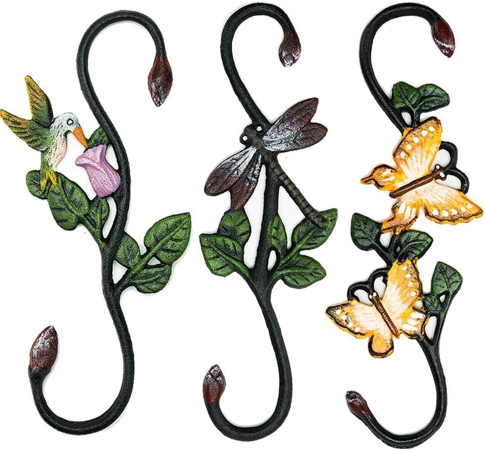 Sungmor Cast Iron Garden Hook Set, 11 Inch S Hook for Hanging, Decorative Flower Pot Hanger, Indoor/Outdoor Large Strong Ceiling Hooks for Macrame, Wind Chime, Bird Feeder