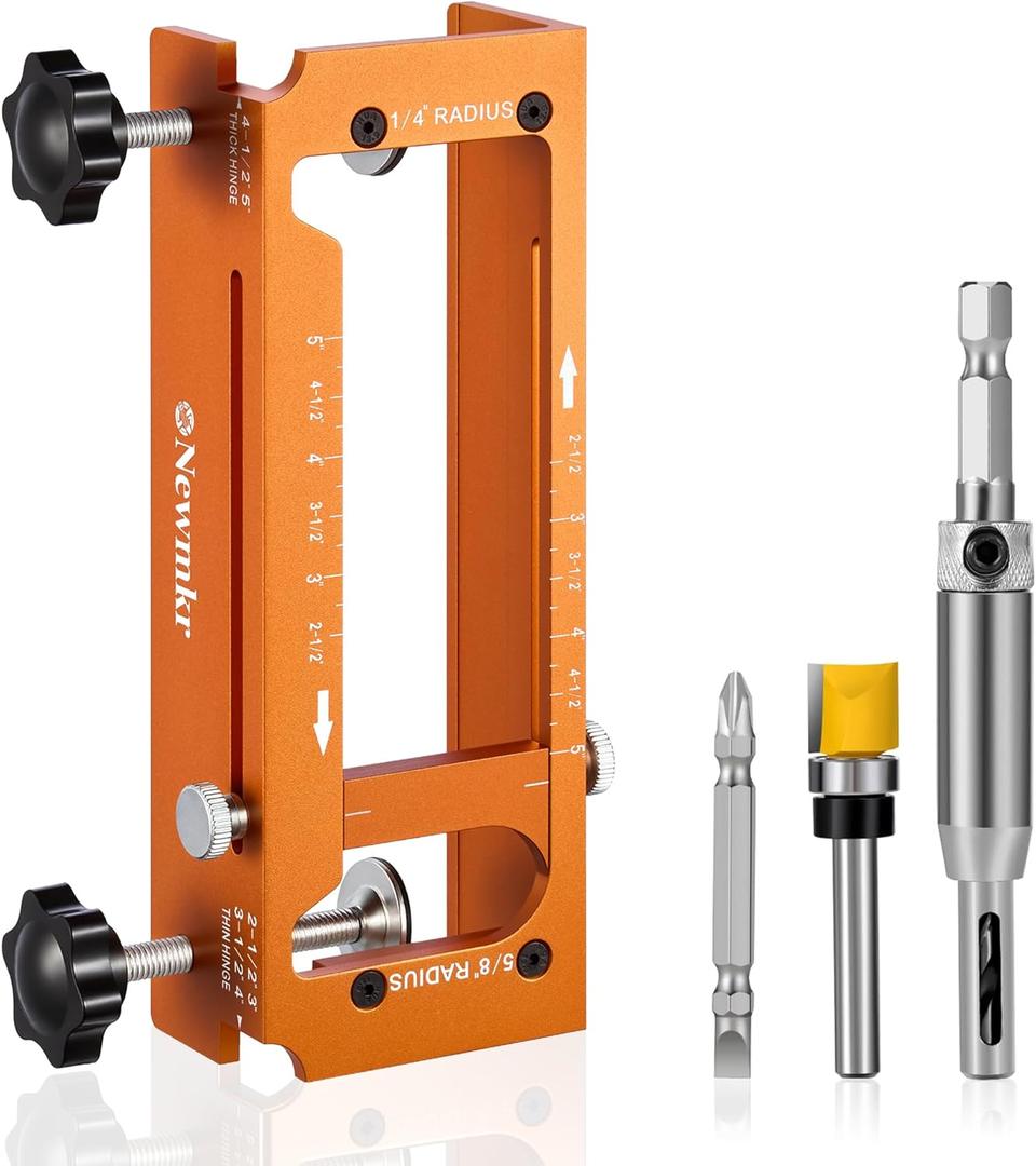 Door Hinge Jig, Router Template Fits, Aluminum Alloy Door Hinge Mortiser for Door Hinges 2.5" to 5" Length and Thicknesses, Square Corner Hinge 1/4" Radius, 5/8" Radius
