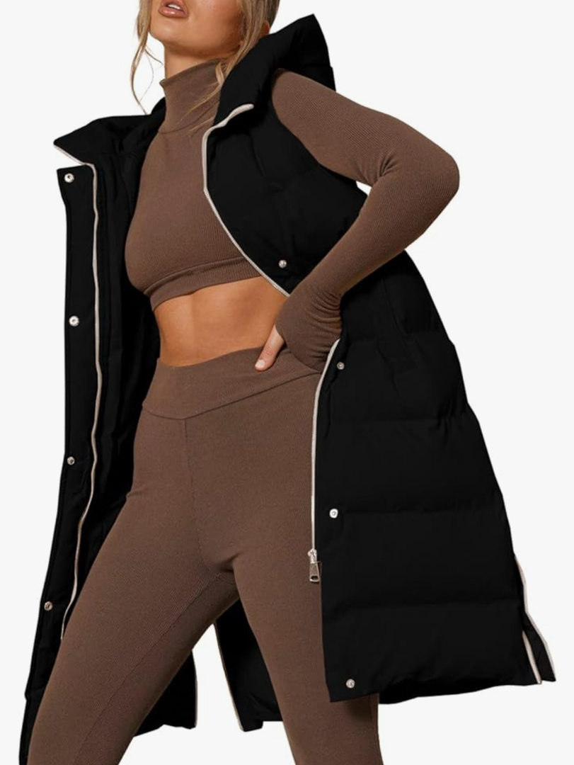 Inorin Womens Down Vest with Stand Collar Thick Hooded Sleeveless Long Coats Jacket L