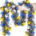 50FT Hanukkah Decorations Tinsel Garland, Blue Gold Silver Shiny Metallic Tinsel Twist Hanukkah Garland with Menorah Dreidel Star of David Ornaments for Chanukah Home Tree Indoor Outdoor Party Decor