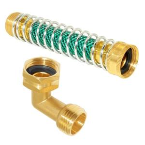 Joywayus 3/4" GHT Garden Hose 90-Degree Elbow Brass Connector and Hose Kink Protector with Coil Spring Extension Adapter Kit for RV Water Hookups and Residential Outdoor Faucets