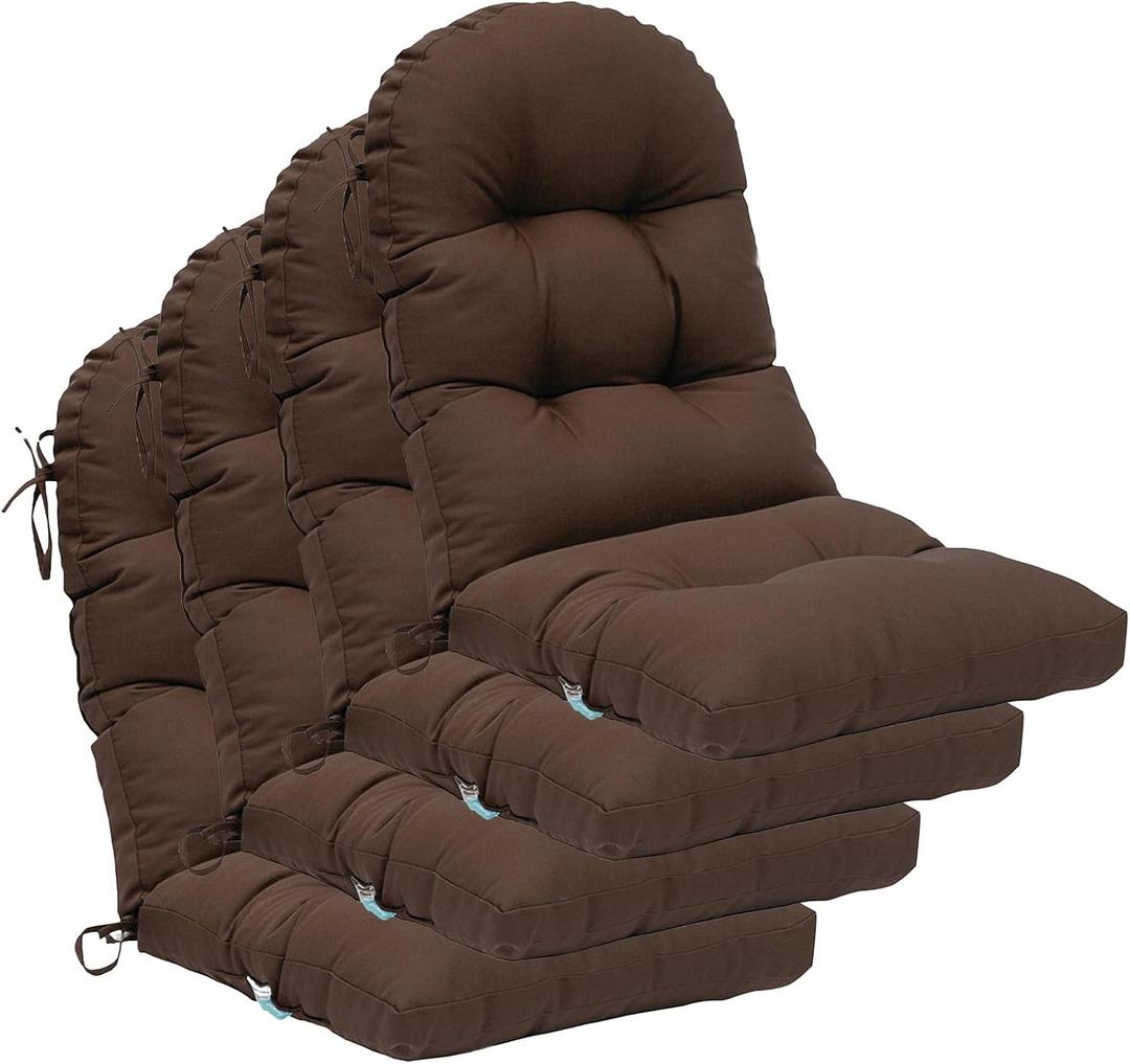 QILLOWAY Outdoor High Back Chair Cushion for Adirondack, All Weather Rocking Chair Cushions Thick Padded Replacement for Patio Furniture Set of 4,Coffee, 48in x 20in