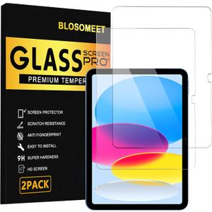 BLOSOMEET 2 Pack Screen Protector for iPad 11th A16 2025 & 10th Generation 10.9 Inch 2022, HD Clear 9H Hardness Tempered Glass [Face ID & Apple Pencil Compatible] Ultra Sensitive Case Friendly