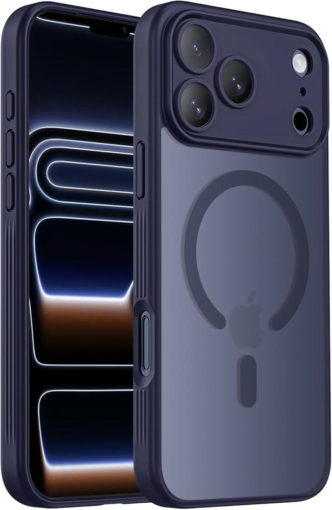 TORRAS Stronger Magnetic & Shockproof for iPhone 17 Pro Case, Fit for MagSafe, Mil-Grade Drop Protection, Camera Control, DIY Button, Slim for iPhone 17 Pro Phone Case Translucent Deep Blue