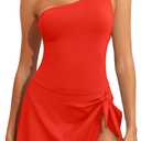 Tempt Me Women One Piece Swim Dress One Shoulder Swimsuit with Skirt Tummy Control Swimdress Bathing Suit (Orange, XL)