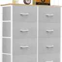 8-Drawer Dresser for Bedroom, Anti-Tip Tall Storage Organizer Chest of Drawers with Wooden Top and Metal Frame Fabric Bins for Closet, Living Room, Hallway, Entryway, Black (11.8"D x 31.4"W x 36.3"H (8 Drawers))