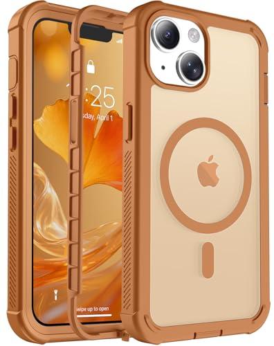 jaroco Magnetic for iPhone 13 Case, [Compatible with MagSafe][Military Grade Drop Protection][Heavy Duty Protection][Non-Slip][Shockproof] 2-Layer Durable Bumper Phone Case 6.1''-Brown