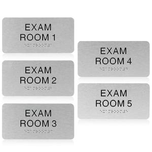 5Pcs Exam Room Sign with Braille & Tactile Numbers - 7.8x4 inch Aluminum Office Door Plaque, for Offices Educational Institution Directional Assistance Test Center