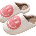 Bevaney Smile Face Slippers for Women - Soft Plush Retro Preppy Slip-on Comfortable Indoor/Outdoor Shoes (5-6 Women/4-5 Men, Pink)