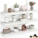 Fun Memories 32Inch Long Floating Shelves for Wall, 8 Inch Deep Wood Shelves for Kitchen, Bathroom, Bedroom Wall Floating Shelf with Invisible Brackets for Books, Storage, Decor, White - Set of 3