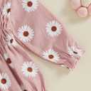 FOMOYUU Newborn Baby Girl Romper Fall Long Sleeve Square Neck Smocked Flower Print Clothes Outfit with Headband (Pink)