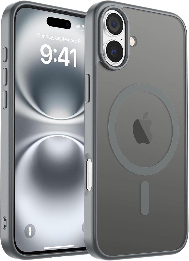 Magnetic for iPhone 16 Case, [Compatible with MagSafe] [Military Grade Drop Protection] Translucent Matte Shockproof Anti-Scratch Phone Cover, Dark Gray