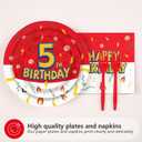 Grencian 96Pcs 5th Cartoon Happy Birthday Party Supplies Red and White Paper Plates and Napkins Tableware Sets Large Anime Themed Decoration for Birthday Cartoon Kids Children Party Serves 24